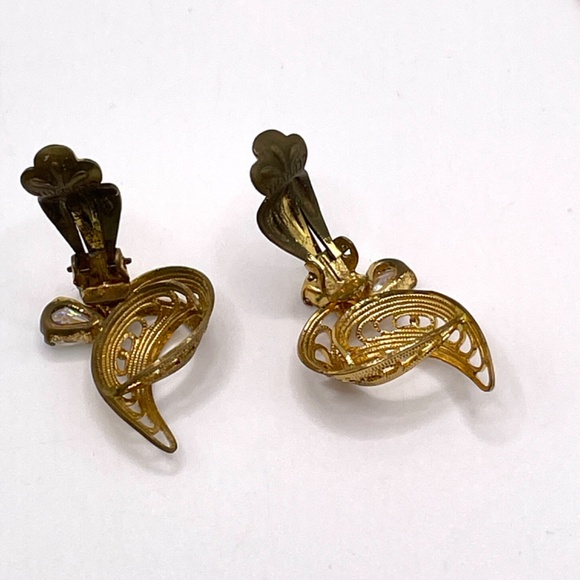 Vintage Germany Signed Gold Tone AB Rhinestone Necklace Clip-on Earring Set - Picture 7 of 13